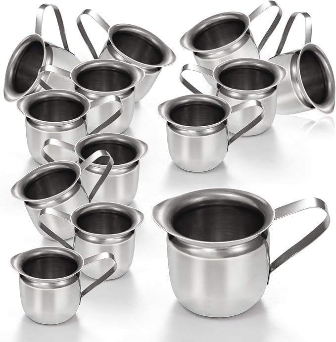 Fit Meal Prep [12 Pack] 3 oz Creamer Pitcher - Stainless Steel Bell Creamers, Mini Cup Container for Serving Milk, Coffee Cream, Salad Dressing, Maple Syrup, Espresso Machine for Restaurant, Cafes