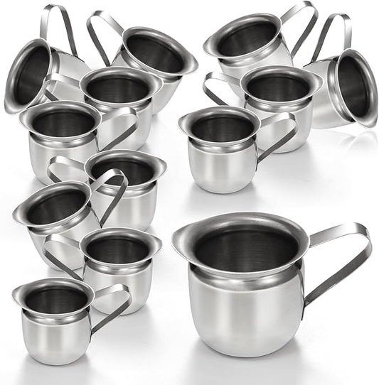 Fit Meal Prep [12 Pack] 3 oz Creamer Pitcher - Stainless Steel Bell Creamers, Mini Cup Container for Serving Milk, Coffee Cream, Salad Dressing, Maple Syrup, Espresso Machine for Restaurant, Cafes
