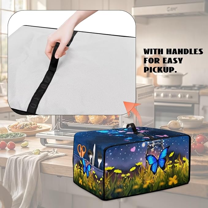 Doojoayie Butterfly Toaster Cover Dust-Proof Small Appliance Covers 8 Slice Stain Resistant Bread Machine Cover Polyester Fabric Kitchen Appliance Dustproof Protector