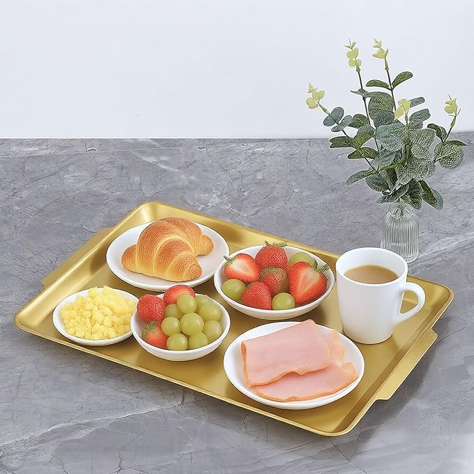 16.3" x 11" Large Serving Platters Set of 2, Stainless Steel Heavy-Duty Large Serving Trays, Gold Rectangular Plates for Food, Fruit, Party, Wedding, Christmas, Chip and Scratch Resistant