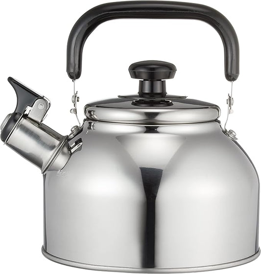Wahei Freiz RB-2234 Whistling Wide Mouth Kettle, 0.8 gal (2.7 L), Induction and Gas Compatible, Suitable Capacity 0.6 gal (1.9 L), Easy to Clean, Stainless Steel, Rilakan