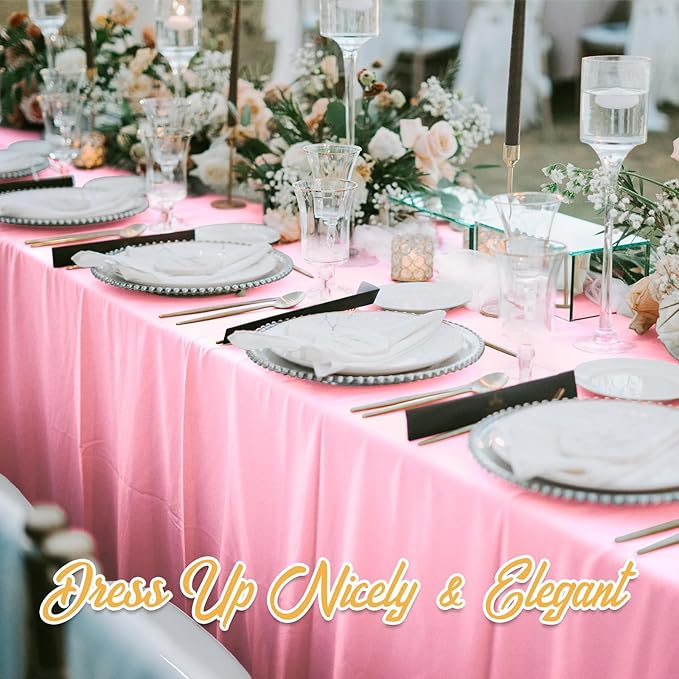 BRILLMAX 6 Pack Pink Tablecloths 70 x 120 Inch for 6ft & 8ft Rectangle Tables - 150 GSM Polyester Fabric, Universal Fit, Water, Stain & Wrinkle Resistant Cloth Cover for Wedding Reception Banquet