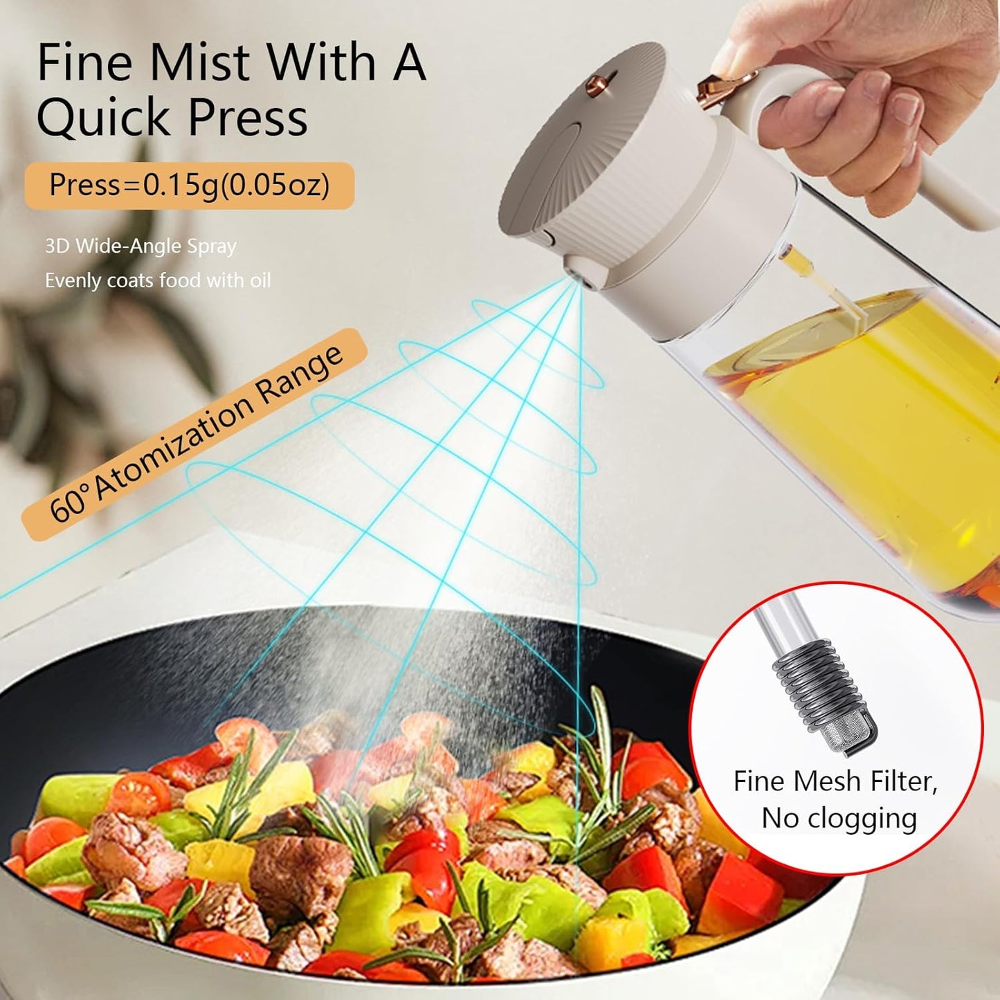 2025 New 19.6oz/580ml Olive Oil Sprayer for Cooking, Leak Glass Olive Oil Dispenser Bottle, 2 in 1 Oil Dispenser and Oil Sprayer, Switch Between Mist & Precision Pour for Air Fryer, BBQ, Salad,Baking