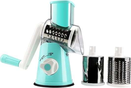 Round Mandoline Drum Slicer Rotary Cheese Grater Veggie Slicer Vegetable Carrot Shredder Nut Chopper Blue