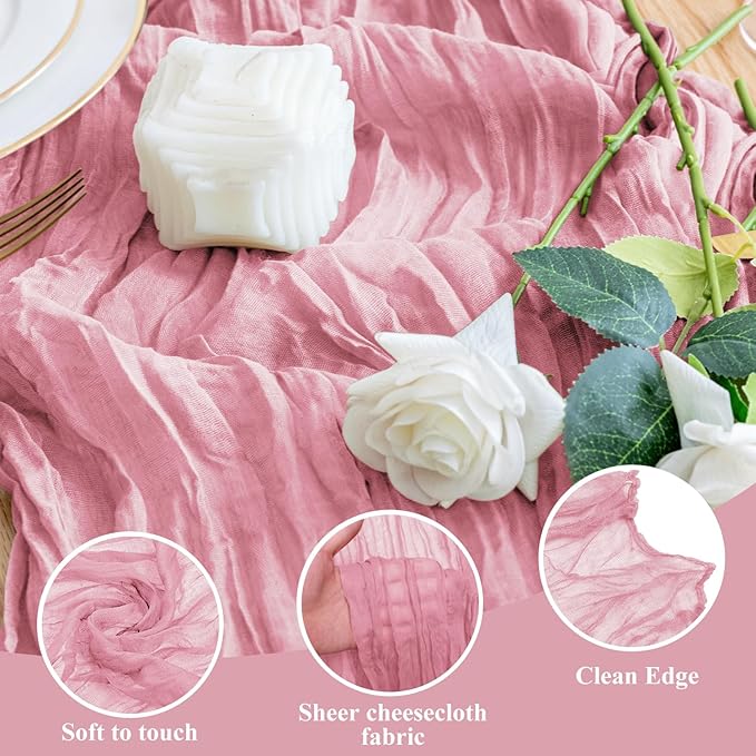 Wokceer Cheesecloth Table Runner 3Pack 10FT Pink Boho Gauze Cheese Cloth Table Runner for Party Long Rustic Sheer Table Runners for Baby Bridal Shower Wedding Easter Table Decor
