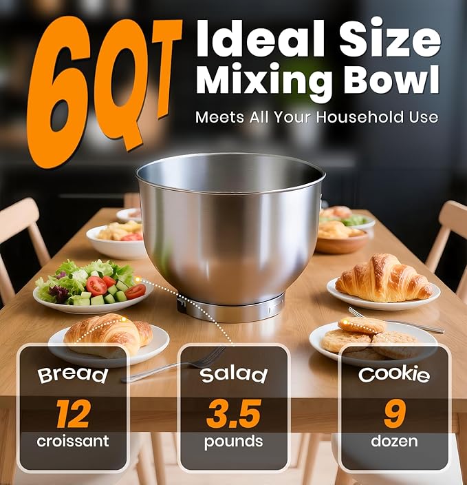 Bonnor Stand Mixer 6QT Kitchen Mixer with LED Smart Touchscreen, 11-Speed Tilt-Head Mixer with Timer, 4 Preset Menus, Stainless Steel Bowl, Dough Hook, Whisk, Beater,Black