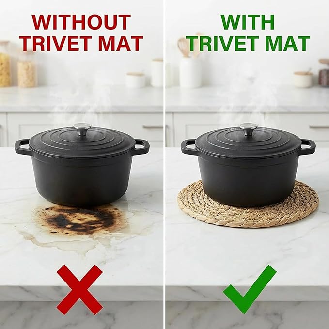 Trivets for Hot Dishes Table and Kitchen Counter Set 2pcs Trivet Mats Heat Resistant Pot Holders Hot Pads for Kitchen Woven Table Mats for Dinning Pots and Pans Rustic Braided Wicker PlaceMat