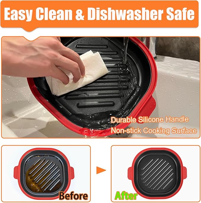Microwave Grill Pan with Cover, Microwave Cookware Multi-Use for Grilling, Frying, Browning and Crisping, Microwave Bacon Cooker Tray, Microwave Griller with Cover Safe and Easy to Clean (Red)