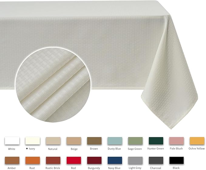 maxmill Weaved Texture Rectangle Tablecloth Water Resistant Wrinkle Free Spill-Proof, Soft Table Cloth for Dining Room Decoration, Banquet Parties Event Holiday Dinner, 60 x 84 Inch Ivory