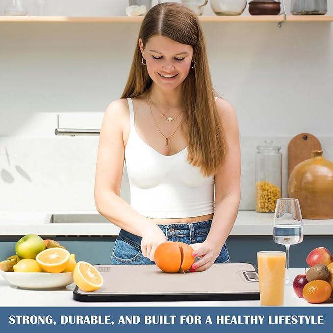SAG’s Store Titanium Cutting Board for Kitchen, 16"x11" Double-Sided Metal Chopping Board, Durable & Easy to Clean, Reusable Lightweight Design with Juice Groove and Garlic Grinding Area
