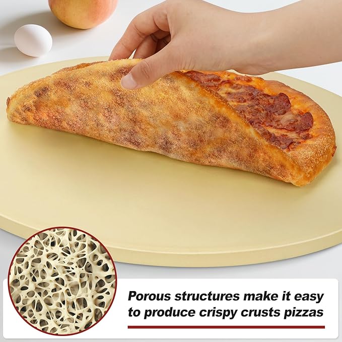 Permade Round Pizza Stone for Grill and Oven- 15 inch Baking Stone Heavy-Duty Cordierite Pizza Stone for Bread, Cookies, Heat Proof BBQ Grilling Cooking Stone for Making Crisp Crust Pizza (Beige)