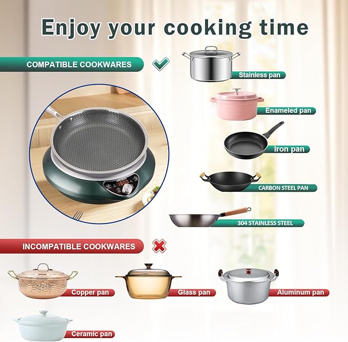 Abangdun Induction Cooktop with Skillets1800W 120V Burner Cooker Nonstick Flat Pan Electric Stove Hot Plate Heat Evenly Fry Pan for Steak