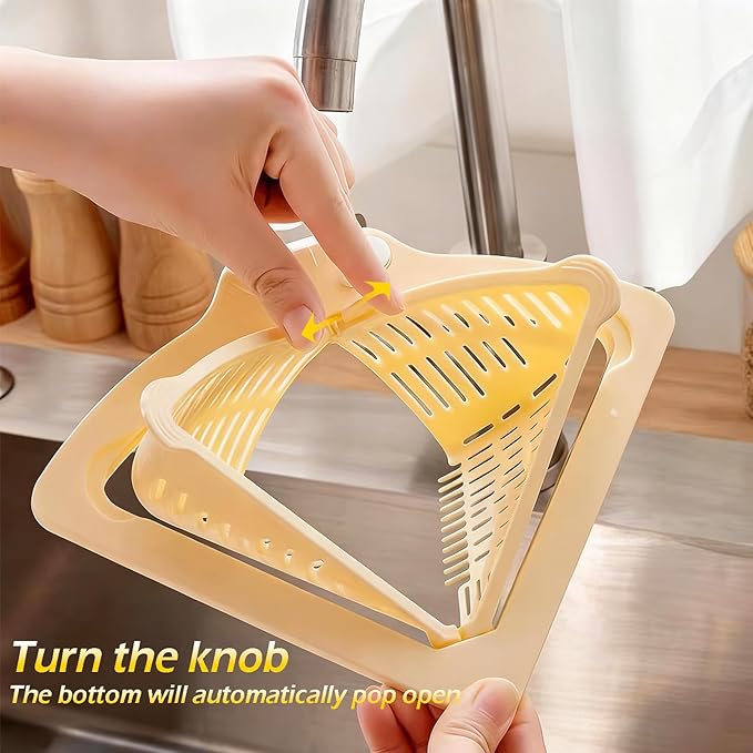 Magnetic Drainage & Filter Basket,No Drilling Required Twist-off base Triangular Design for Kitchen Sink Strainers without Drilling Ideal for cleaning Fruits, Vegetables, and Food Scraps (Yellow)