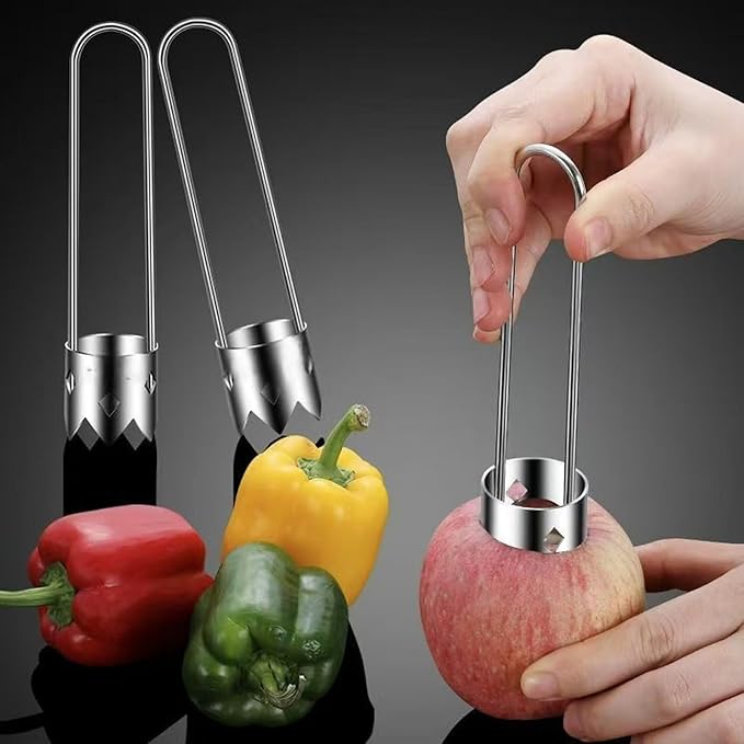 Fruit and Vegetable Corer Pepper Seed Apple Remover Bell Pepper Tomato Corer Tool Stainless Steel Kitchen Gadget Silver 2 PCS