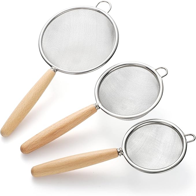 Stainless Steel Fine Mesh Strainers Set of 3 Flour Sifter for Baking, Small Mesh Strainer Flour Colander Sieve Kitchen Strainer Set for Sifting, Straining, Draining (Style 1#)