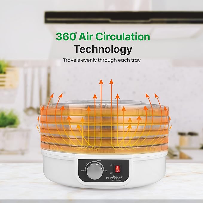 NutriChef Food Dehydrator Machine | Dehydrate Beef Jerky, Meats, Mushrooms, Fruits & Vegetables | Great For At Home Use | Uses High-Heat Circulation for Even Dehydration | 5 Easy to Clean Trays.