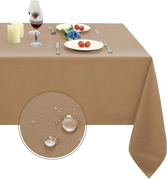 Obstal 210GSM Rectangle Table Cloth - Heavy Duty Water Resistance Microfiber Tablecloth, Decorative Fabric Table Cover for Outdoor and Indoor Use (Coffee, 60 x 120 Inch)