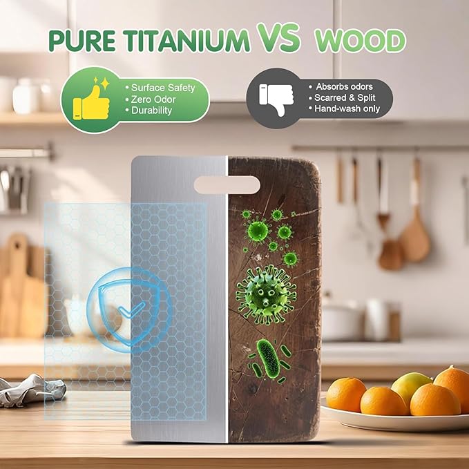 Katuchef Titanium Cutting Board, 2026 New 100% Pure Titanium Cutting Boards for Kitchen, Titan Cut Pro Double Sided Chopping Board, Non Toxic Dishwasher Safe Durable Cut for Meat Fruit Vegetable(L)