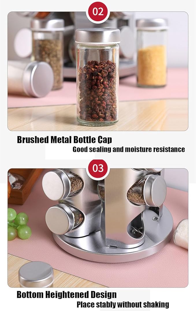 Spice rack-Revolving Spice Rack Set, Kitchen Spice Tower Organizer for Countertop or Cabinet -Desktop Rotating Seasoning Organizer(Stainless Steel) (Silver, 20-Jar)