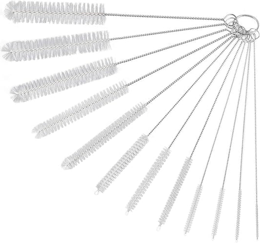 Straw Cleaner Brushes Sets, 12 Pieces 8.2 Inch Botthle Cleaning Brush and Nylon Tube Brush Brush Kit for Sippy Cup, Tumbler, Water Bottle, Drinking Straw (White)