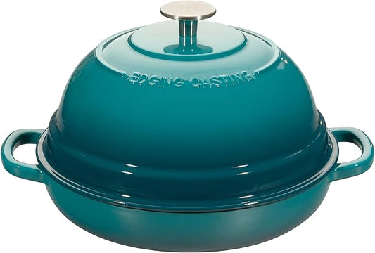 EDGING CASTING Enameled Cast Iron Dutch Oven Pot with Lid, Round Bread Oven for Homemade Sourdough Bread Baking, 6 Quart, Darkcyan