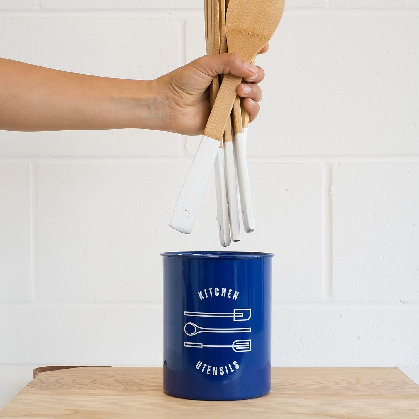 Now Designs Powder-Coated Steell Utensil Crock, Navy Blue, 5x6 inches