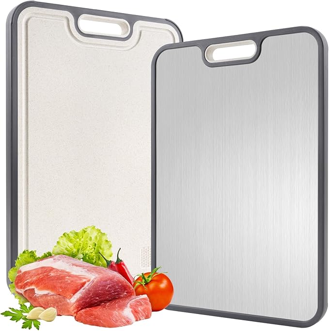 Titanium Cutting Board for Kitchen,Cutting Board Double Sided Food Grade, Pure Titanium and Wheat Straw PP,Chopping Board for Meat/Vegetables, Easy to Clean Large Size 16”×11”
