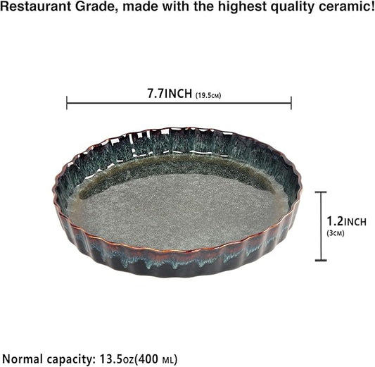 LIUYWYHCF 7 Inch Ceramic Pie Pan Quiche Dish 13.5 Ounces Baking Pan, Set of 2 Au Gratin Baking Dishes, Non-Stick Tart Pan, Pie Plate for Apple, Oven Safe, Round Ruffled Edge 7.7 Inch