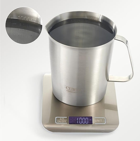 CURTA 18/8 Stainless Steel Measuring Cup with Handle and Pour Lip, Metal Pitcher with Oz and ML marking, 32 OZ/1000 ML- 4 Cup), Heavy-Duty Pitcher