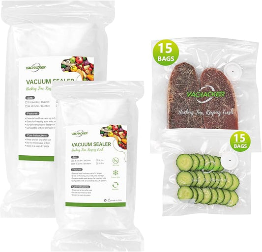 Reusable Vacuum Sealer Bags–30 Pack (15 Small 8x8 in+15 Medium 10x11 in), BPA Free Food Vacuum Seal Bags, Leakproof, Dishwasher, Freezer&Sous Vide Safe, Vacuum Sealer Not Included