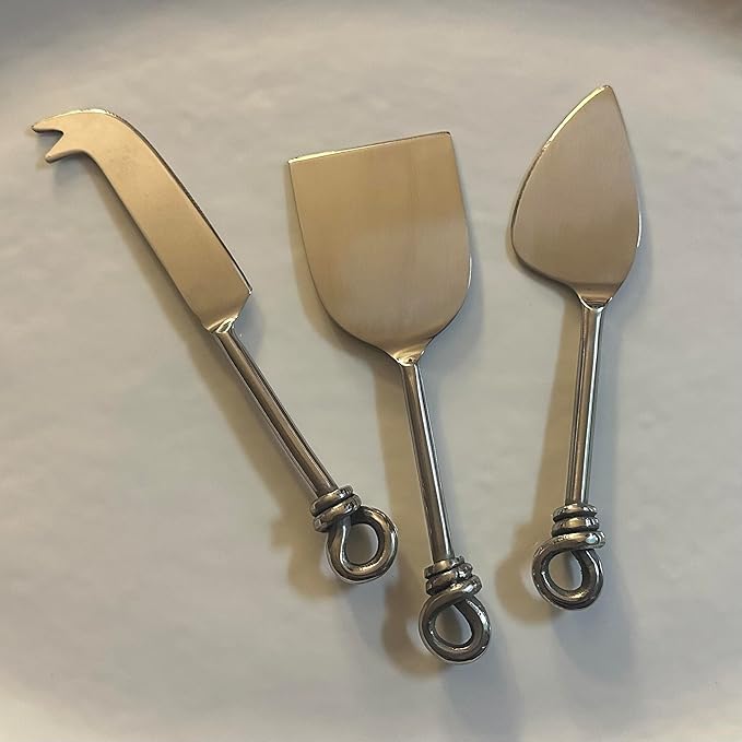 Cheese Knife Set of 3 Charcuterie Accessories w/Storage Bag/Hand-Crafted Cheese Knives with Knots Made of Stainless Steel/Dishwasher Safe/Cheeseboard Gift Set