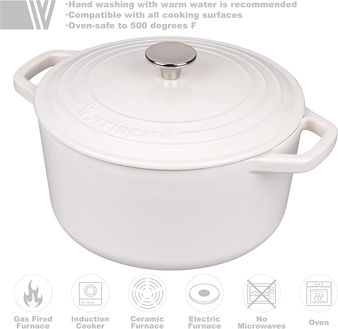 VORRINGARD Enameled Cast Iron Dutch Oven Pot with Lid, for Bread Baking, Round Bread Oven- include Sourdough Bread Baking Supplies Set, 4.5QT, White