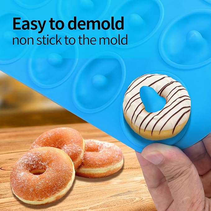 Cupidove 2pcs Silicone Donut Pan, 12 Holes Mini Donuts Mold Heat Resistant, Silicone Donut Molds for baking, Mini Baking Mold for baking delicious donuts, Non-stick Bottom, Easy to Clean