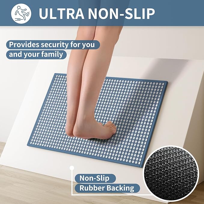 Kitchen Mat Kitchen Rugs Sets of 2 PCS Non Slip Washable, Super Absorbent Soft Braided Kitchen Mats for Floor, Rubber Backing Comfort Standing Kitchen Sink Mat Runner Rug, Blue 17"x28"+17"x59"