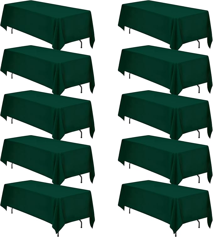 BRILLMAX 10 Pack Hunter Green Tablecloths 70 x 120 Inch for 6ft & 8ft Rectangle Tables - 150 GSM Polyester Fabric, Universal Fit, Water, Stain & Wrinkle Resistant Cloth Cover for Wedding Banquet