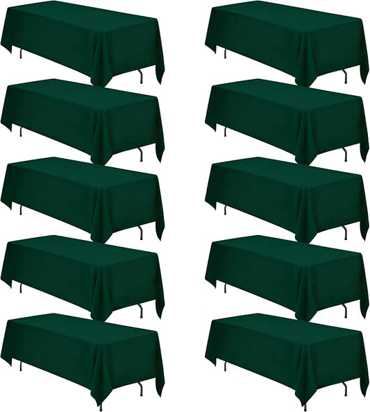 BRILLMAX 10 Pack Hunter Green Tablecloths 70 x 120 Inch for 6ft & 8ft Rectangle Tables - 150 GSM Polyester Fabric, Universal Fit, Water, Stain & Wrinkle Resistant Cloth Cover for Wedding Banquet