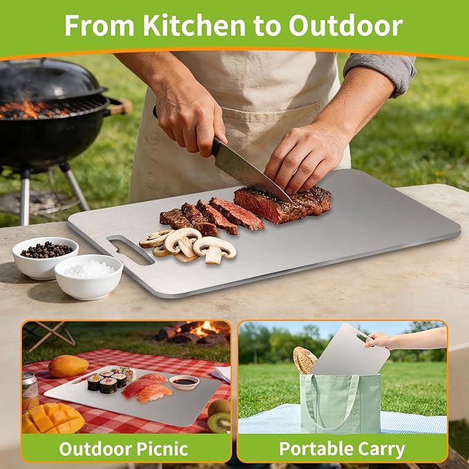 HaohaoT Foodgrade Stainless steel Cutting Board, Cutting Boards for Kitchen, 2026 New Double Sided Food-Grade Chopping Board for Cutting Meat Vegetable Fruit Outdoor or Indoor(13.5"L x 9"W)