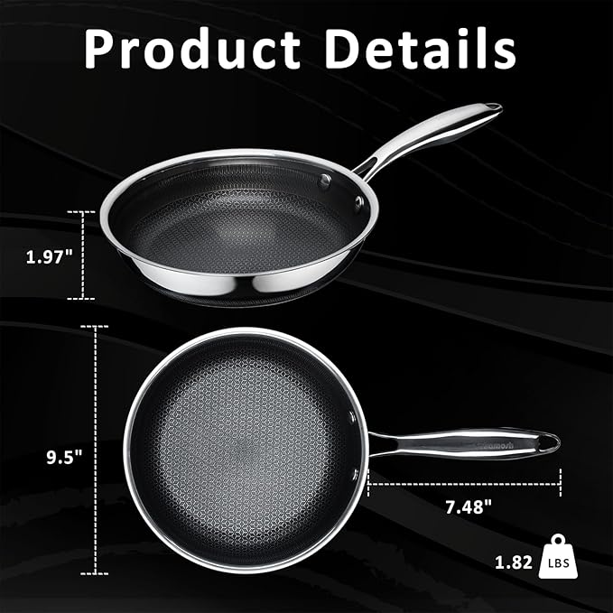 SAKAMOSH 9.5" Hybrid Ceramic Deep Saute Pan, Ceramic-Coated Stainless Steel Skillet - PFOA/PTFE Free, High Heat & Induction, Dishwasher & Oven Safe + FREE Electric Pepper Grinder