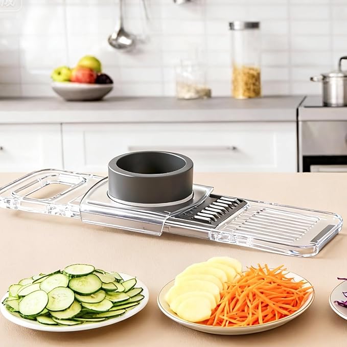 6-in-1 Mandoline Slicer for Kitchen - Easy to Use Vegetable Chopper & Compact Julienne Slicer with Safe Guard & Crystal Clear Body - Handheld Food Slicer Cutter for Healthy Salad, Potato, Onion