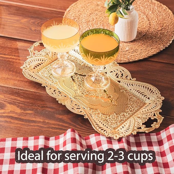 Small Gold Turkish Tea Coffee Serving Tray Table Decor Decorative Handles Rectangle - Gold Rectangular Candle Rustic Farmhouse Home Kitchen Brass Moroccan Style Traditional Fancy Tray Decor