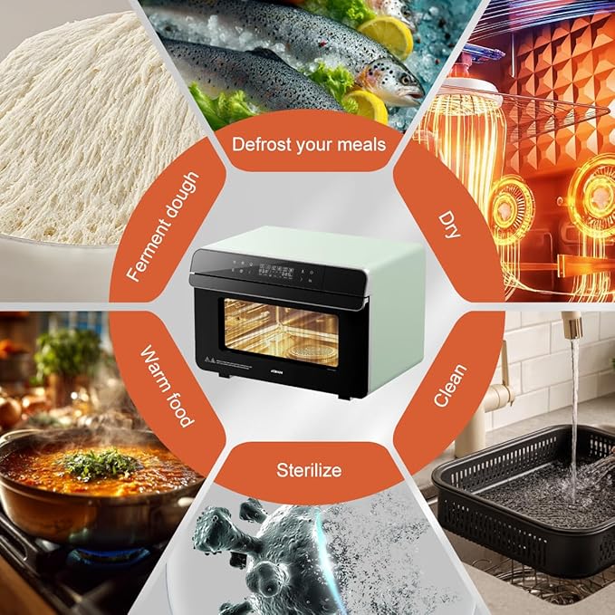 ROBAM Toaster Steam Combi Oven, Countertop Air Fryer 20-in-1 Oven with Convection & Grill, Stainless Steel Interior, 3-Layer Insulated Glass Door, 3 Steam Modes, 30 Built-In Recipes (Blue)
