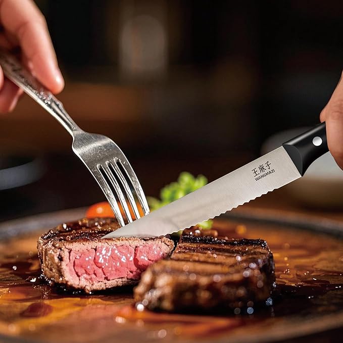 Exquisite Steak Knife Set of 4,High-carbon Stainless Steel Forged,Lightweight Sharp Steak Knives Set for Kitchen(4.5inch,Black)