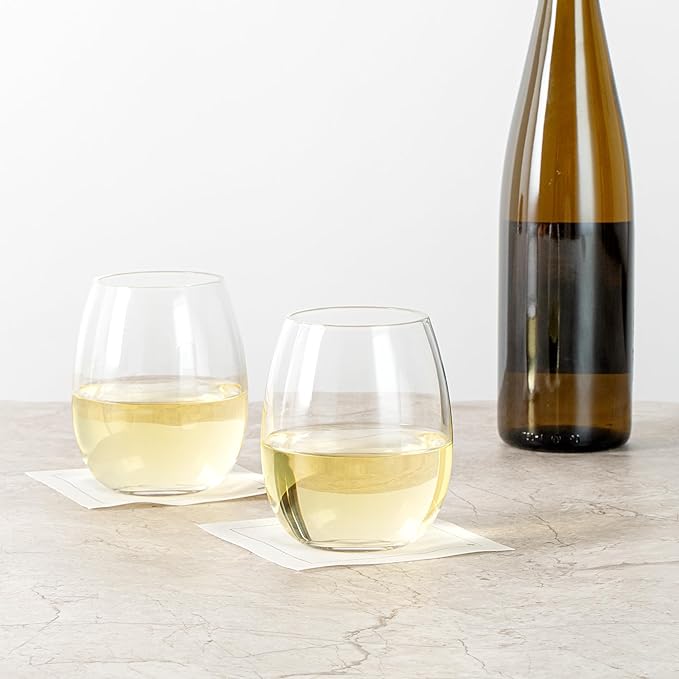 Restaurantware-Vetri 15 Ounce Wine Glasses, 6 Dishwashable Stemless Wine Glasses - No Lead, Durable, Clear Glass Stemware, For Home, Bar, Or Restaurant, Serve Merlot, Chardonnay, Or Bordeaux