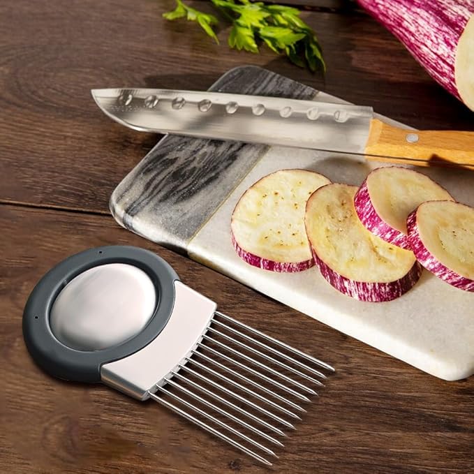 2024 Upgraded Onion Holder for Slicing, Stainless Steel Onion Slice Holder Lemon Slicer Vegetable Cutter, Home Kitchen Tools Onion Holder for Slicing, Meat, Onion, Potato, Tomato (A-2Pcs)