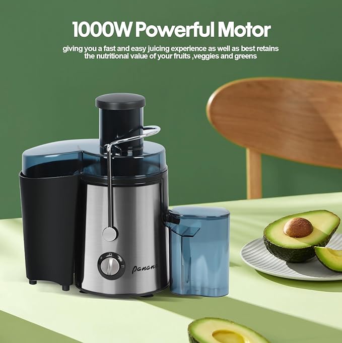 Panana Juicer Centrifugal Juicer Machine, Juicer with 1000W Motor, Dual Speed Juice Maker for Fruit, Vegetables, Exlarge 3" Feed Chute, BPA-Free
