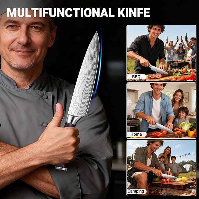 Chef Knife 8 Inch Kitchen Knife - Ultra Sharp High-Carbon Steel Chefs Knife, Professional Cooking Knives with Ergonomic Wood Handle & Gift Box