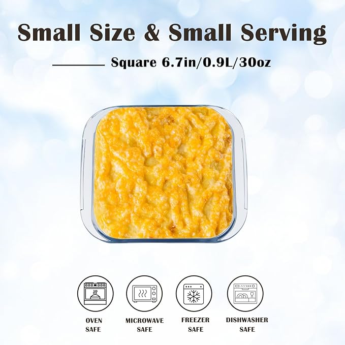 Small Glass Baking Dish for Oven, 6.7in Casserole Dishes for Oven, Square Glass Baking Pan