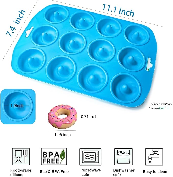 Cupidove 2pcs Silicone Donut Pan, 12 Holes Mini Donuts Mold Heat Resistant, Silicone Donut Molds for baking, Mini Baking Mold for baking delicious donuts, Non-stick Bottom, Easy to Clean