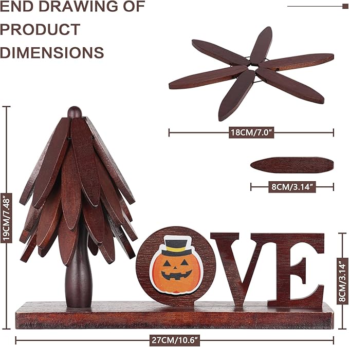 Wooden Trivets for Hot Dishes, 4 Piece Set Foldable Kitchen Wooden Trivet Interchangeable Love Sign, for Hot Dishes, Pot, Bowl, Teapot, Hot Pot Holder, for Home Table Valentines Day Mom Decor.