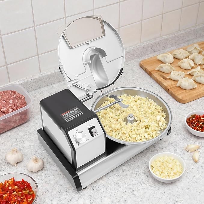Commercial Food Processor, Vegetable Chopper Meat Grinder Mincer with 5.28QT Bowl and Sharp S Blades, Electric Adjustable Timing Veggie Mincer For Mincing Meat Fillings Chopped Vegetables and Sauces